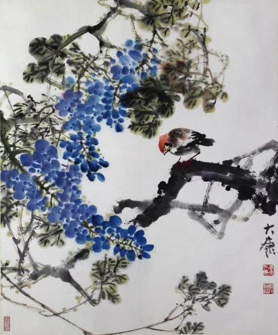 △319 唐大康《花鸟》 尺寸:80×67cm 约4.82平 纸本 立轴