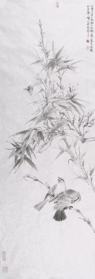 陈相锋 《坚节双棲图》143x48cm 纸本墨色 2017年