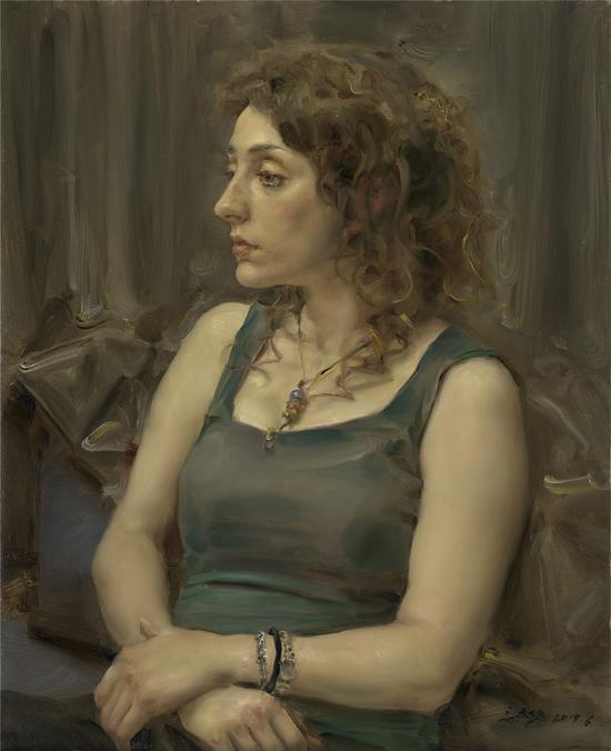 庞茂琨 绿衣女孩 布面油画 80x65cm 2017