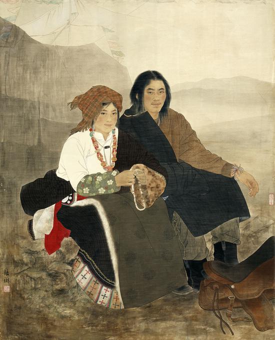 张琳《格桑花儿开》绢本 135×115cm 2009年
