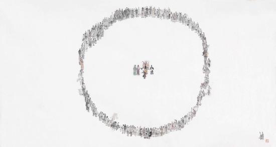 李周卫 《角色 生旦净末丑》 纸本水墨 98cmX180cm 2013