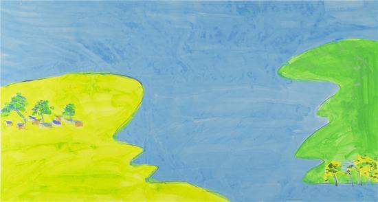 丁雄泉,傍水图,水墨 丙烯 宣纸,97x182.5 cm,1990年代