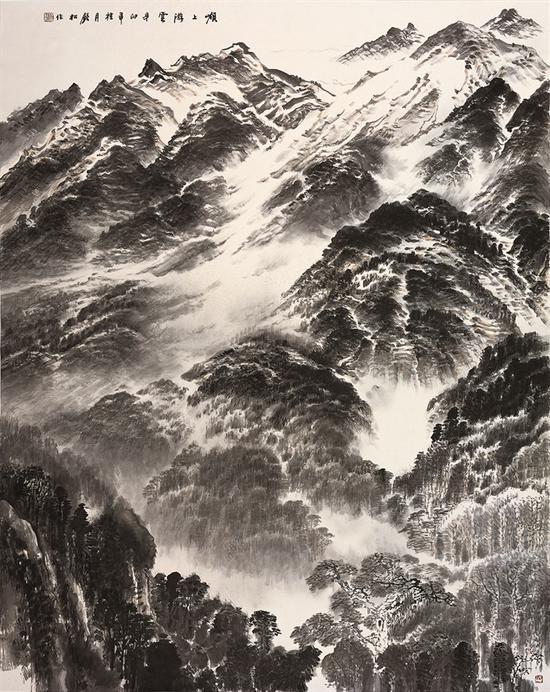 岭上游云,中国画,许钦松,180x145cm,2011年