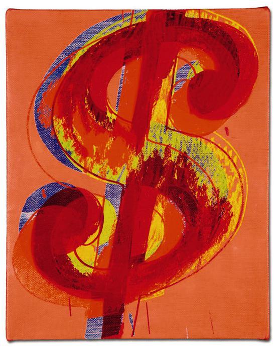 安迪·沃荷《美元符号》,1981 年作, 压克力丝印油墨画布,25.4 x 20.3 公分