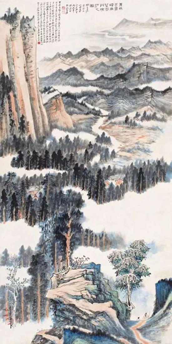 佛教 浮云花纹 分割线 北京诚轩2011年秋季拍卖会第107号拍品 张大千(1899-1983) 青城南望 甲申(1944年)作 立轴 设色纸本
