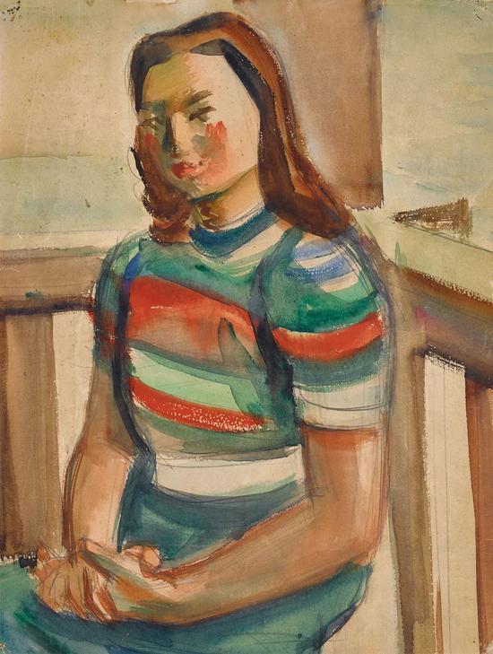 Lot.734 倪贻德 女子坐像 1940年代 纸本水彩 32.5×24.2cm。 来源:直接征集自画家家属