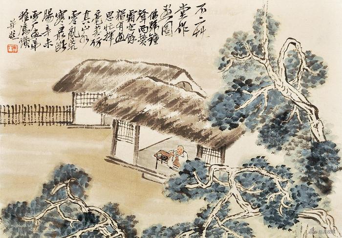 不二草堂作画图 齐白石 1931年 33×47.8cm 纸本设色 徐悲鸿纪念馆藏