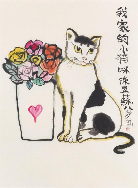 陈昱苏-幼苗组-国画类-我家的小猫咪-北京市海淀区中关村四小