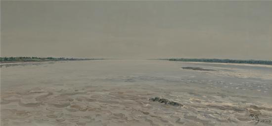 孙景波 银川黄河西望 布面油画 60X125cm 2013