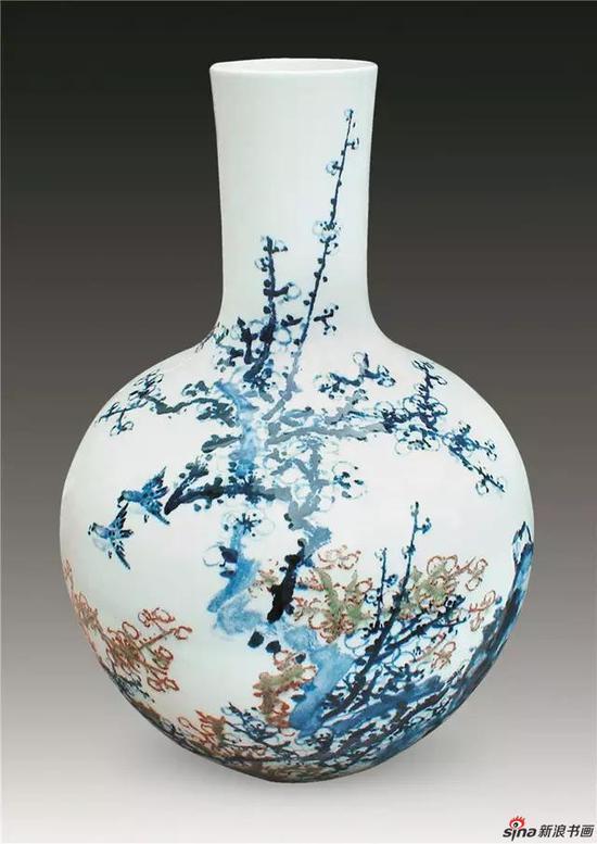 《青花釉里红天球瓶》高:52cm