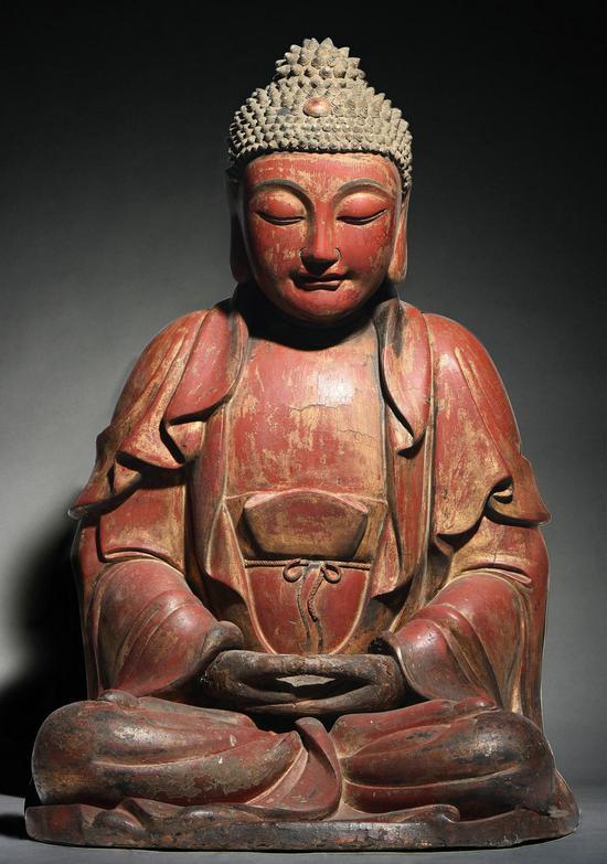 明早期 夹纻漆金阿弥陀佛 H:105cm