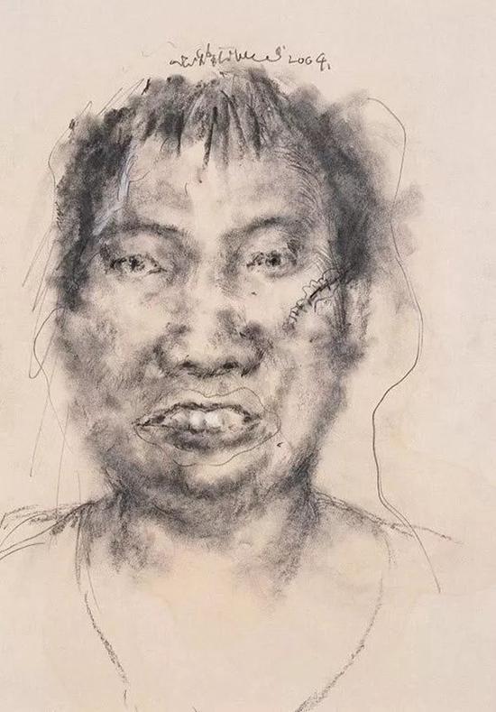 刘炜 《自画像》 纸本炭笔 2004年