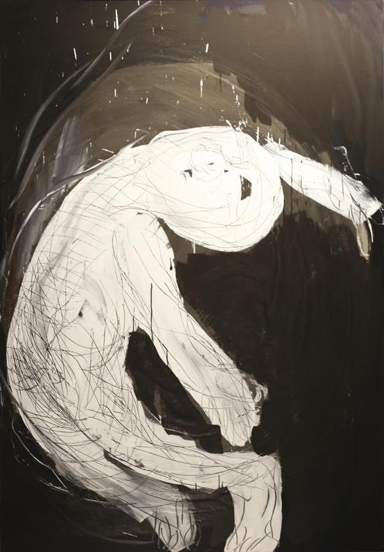 《人物系列No.26》 综合材料 亚麻布、丙烯 200×140 cm 2018