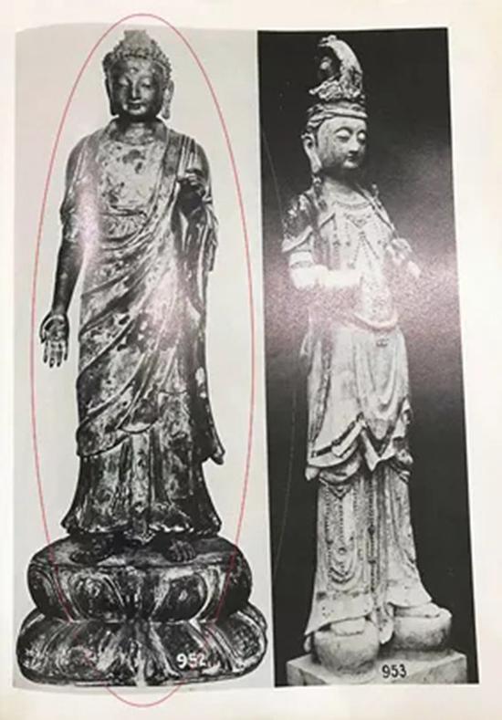参阅:山中商会藏明早期木雕金漆站姿佛陀。