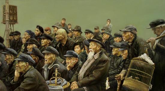 油画《老戏》,180cm*100cm ,2008年,2008年入选“数风流人物· 2008中国百家金陵油画展” 。2012年9月获得第四届“齐鲁风情油画展”一等奖 。2018年9月参加“第十届齐鲁风情油画回顾邀请展”获得优秀学术成果奖。