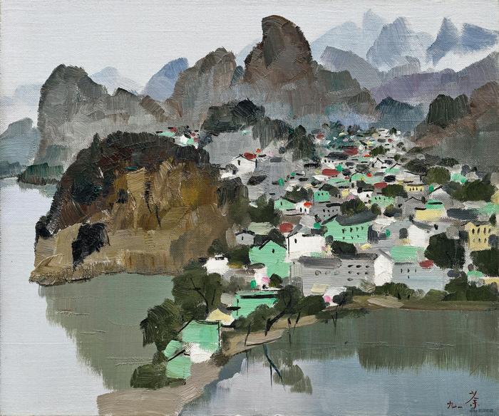 吳冠中《桂林》1991 年作,油彩 画布 裱于木板,44 x 53 cm