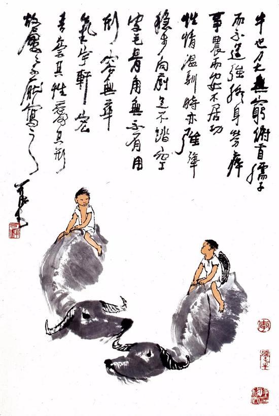 李可染《渡牛图》 69×46厘米 1979年