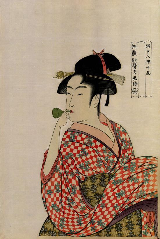 喜多川歌麿 妇女人相十品 吹“噗乒”的少女1792-1793年