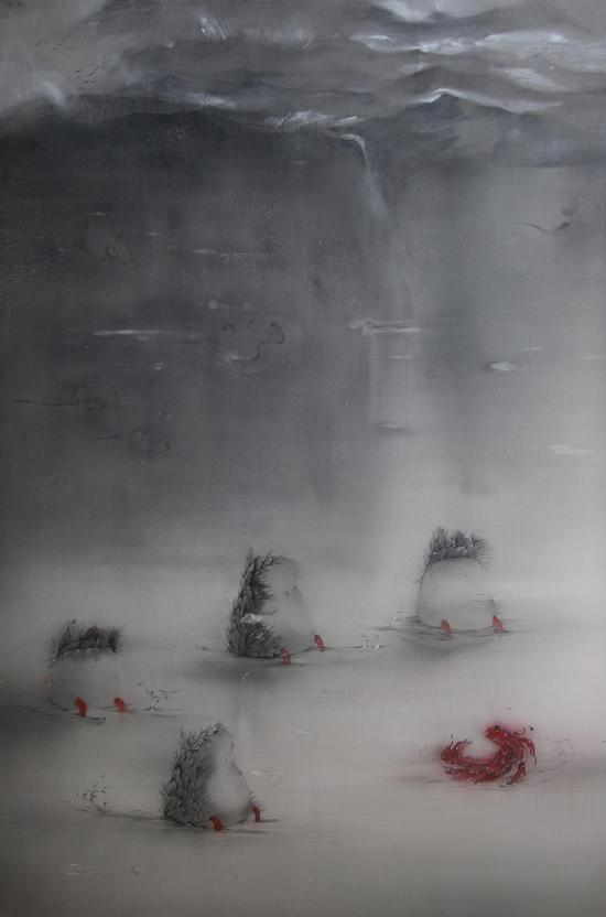 游雯迪 《墙》 150x100cm 绢本 2018年