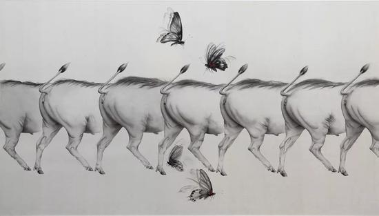《踏花归来马蹄香》 2018年 绢本水墨 120x213cm