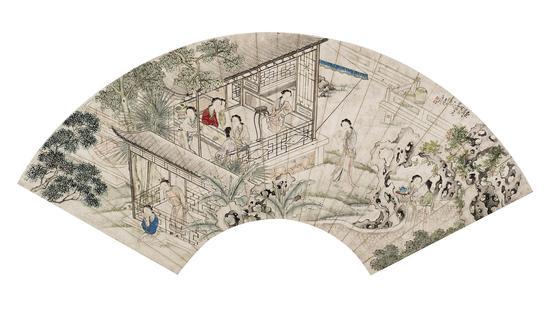 燕铠 红楼梦 设色纸本 扇面 19×52cm