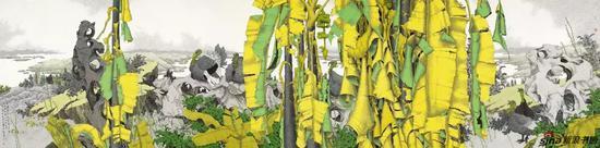 崔志安 蕉林楚楚神彩茂 199×801cm 纸本设色 2016