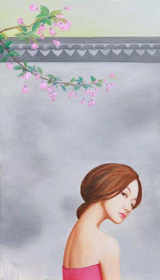 贺文斌 海棠花开 130x75CM