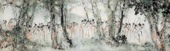 杨善深 丽人行 镜片 设色纸本 1987年作 246×75 cm