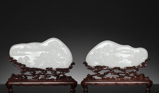 苏然 和田玉籽料中华祥瑞图插牌 33.5×17.0×2.4cm 2308g 32×14.5×1.8cm 1725g