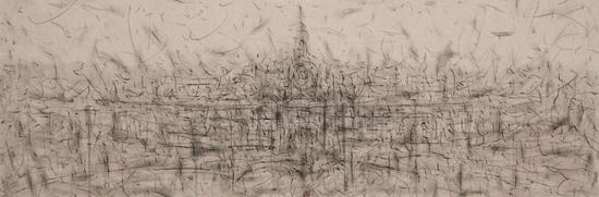 刘永涛 《能够感觉到的风景-邮政大楼1923》 纸本水墨 60cm×180cm 2011