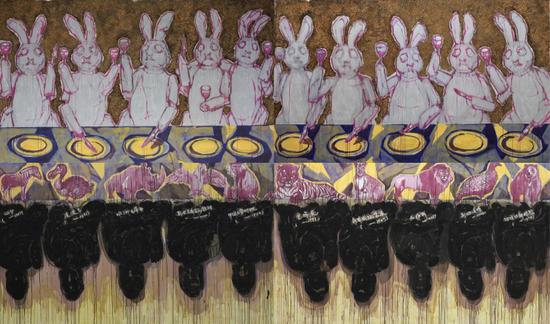 10位饕餮者 360x600cm 布面丙烯 2017年