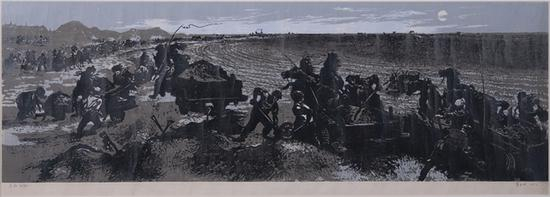 23。蓝玉田《月夜运肥》版画34cm×101cm 1958年 湖北美术馆藏
