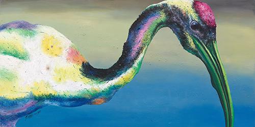《卡尔尼亚的夜晚》140X70cm。布面油画 2017年曹卫国。