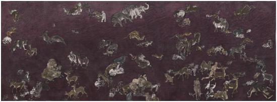 《十一日谈系列:紫光土》杨诘苍 / 绢本重彩 / 142×389cm / 2009-2013