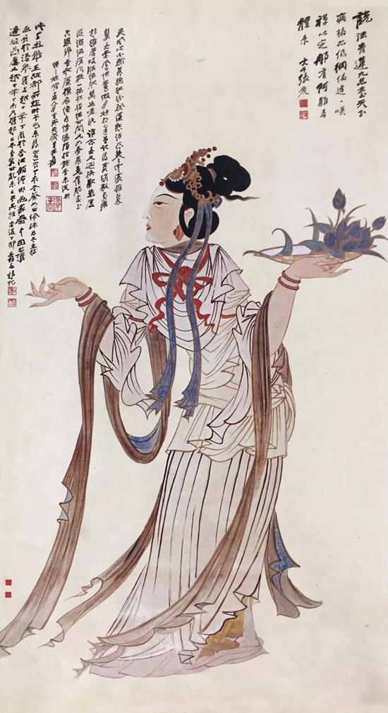 1937年《天女散花图》丁丑本,大风堂收藏