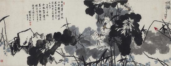 崔如琢与刘海粟合作 《清秋》 140x359cm 1983年