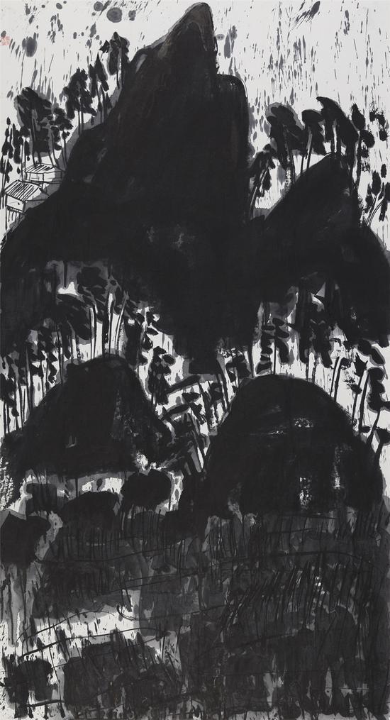 丁雄泉,山景扶疏图,水墨 宣纸,182x98 cm,1970-1980