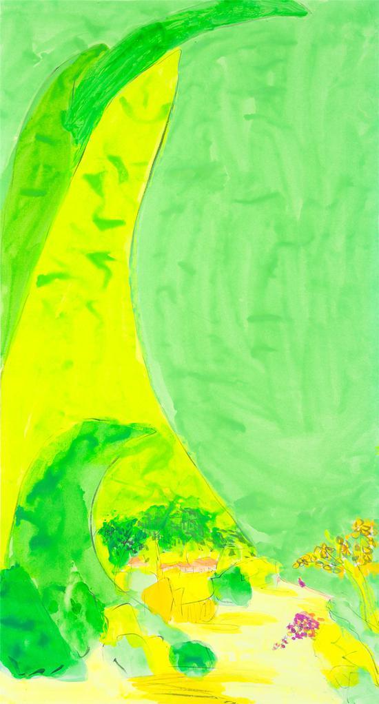 丁雄泉,山树相依图,水墨 丙烯,宣纸,180x97.5cm 1990年代