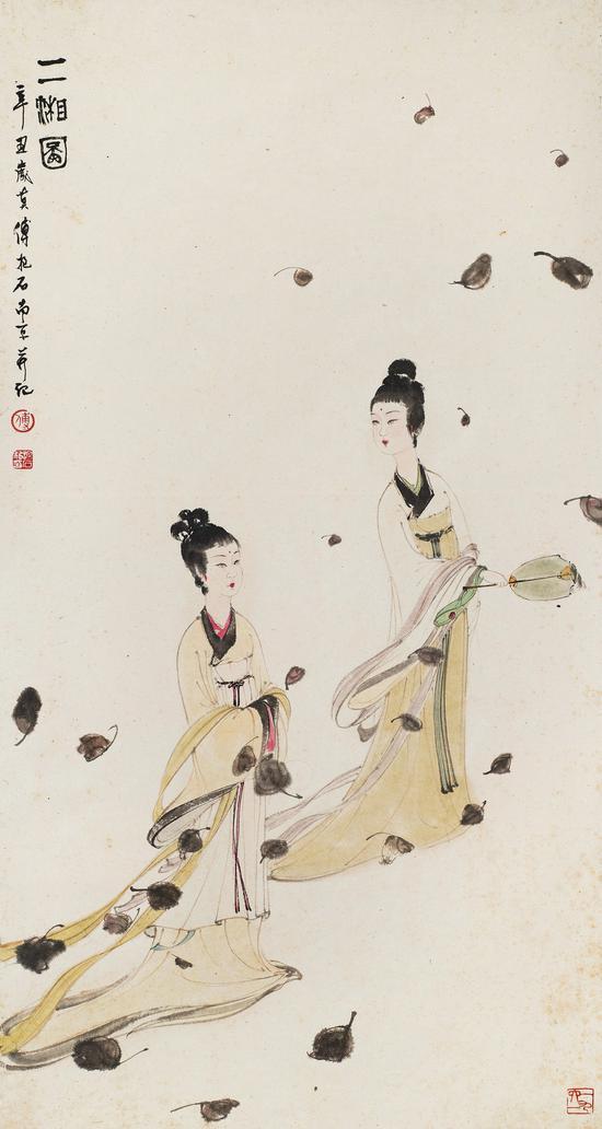 傅抱石 二湘图 设色纸本 立轴 1961年作 89×46.5cm