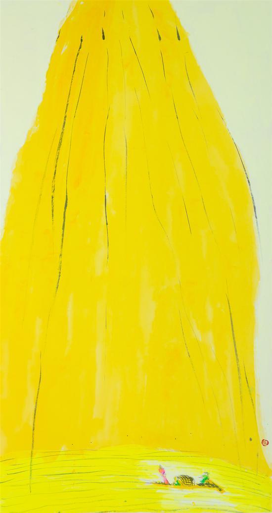 丁雄泉,金色赏山图,水墨 丙烯 宣纸,180x97cm,1990年代