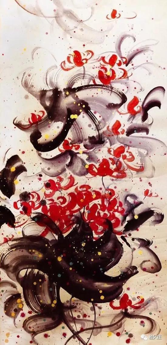 前法国总统季斯卡。德斯坦伉俪收藏老友李志 画作-舞荷 此作品是1990年北京故宫博物院隆重举办“李志仁书画创作暨珍藏展”展品之一