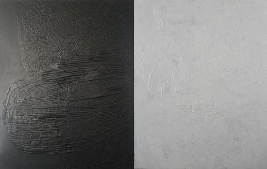 《不二No.2》综合材料 亚麻布、丙烯 230×180 cm×2 2018