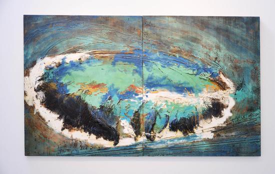 瞿倩梅 A - 15 大漆,天然岩彩 180x150cm (X2) 2018