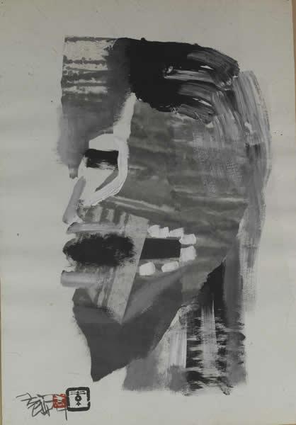 袁顺 “喊,汗,汉”系列5 水墨、炳烯、宣纸、卡纸 38×55cm 1987