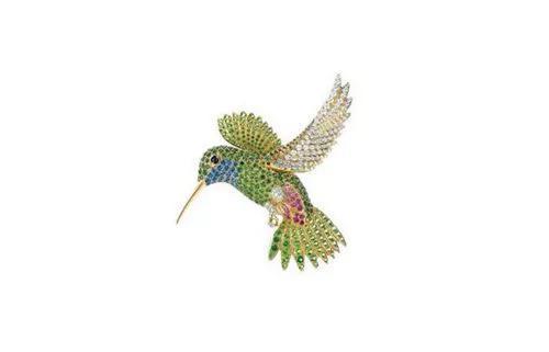 蒂芙尼 18K黄金镶钻石、蓝宝石及沙弗莱石蜂鸟胸针