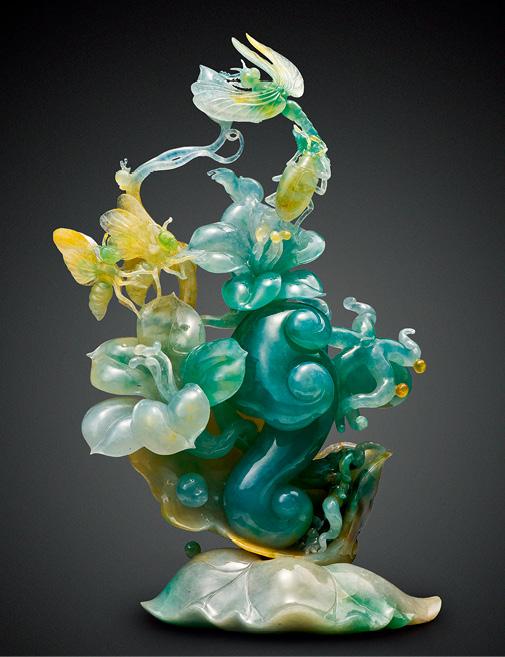 翡翠摆件《如意花开》 ,与健兴利合作的台湾玉雕大师叶金龙作品