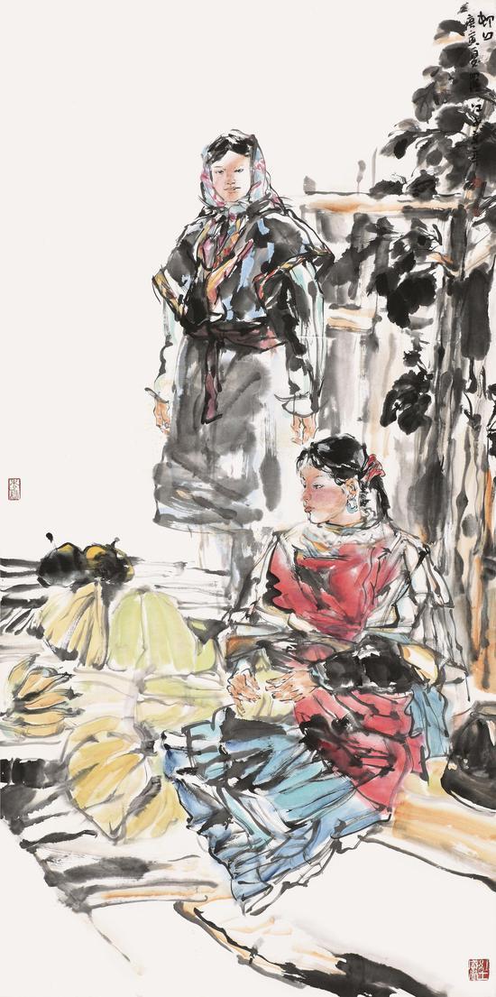 罗江《村口》 136cm×68cm