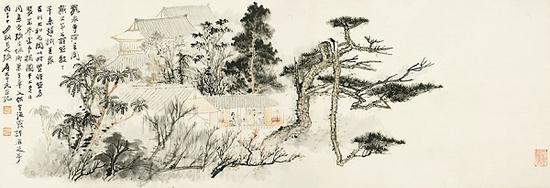 《龙泉寺检书图》 张大千 1936年 纸本设色 中国国家博物馆藏
