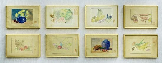 弘一 瓜果蔬菜、花卉静物 设色纸本 镜心 1916-1918年作 尺寸:14.5 × 21cm × 8