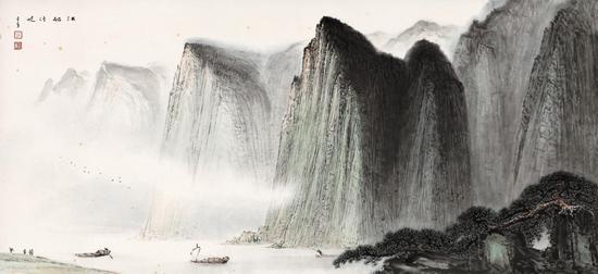 陈金章《江村清晓》 45cm×96cm